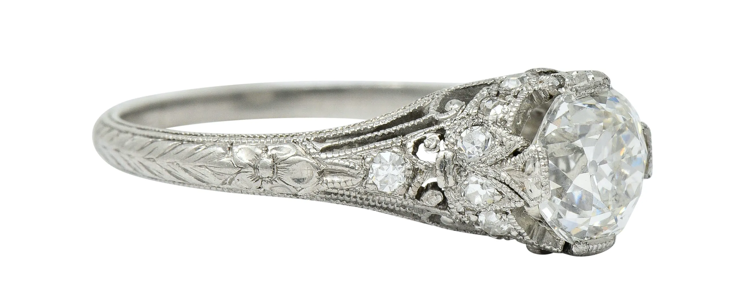 Edwardian 1.36 CTW Diamond Platinum Engagement Ring GIA