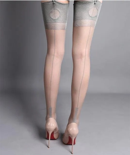 Eye Cut Women Sexy Stockings Retro Back Line Seamed Thigh High