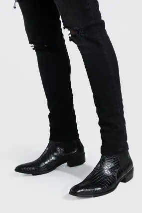 Faux Croc Cuban Chelsea Boot