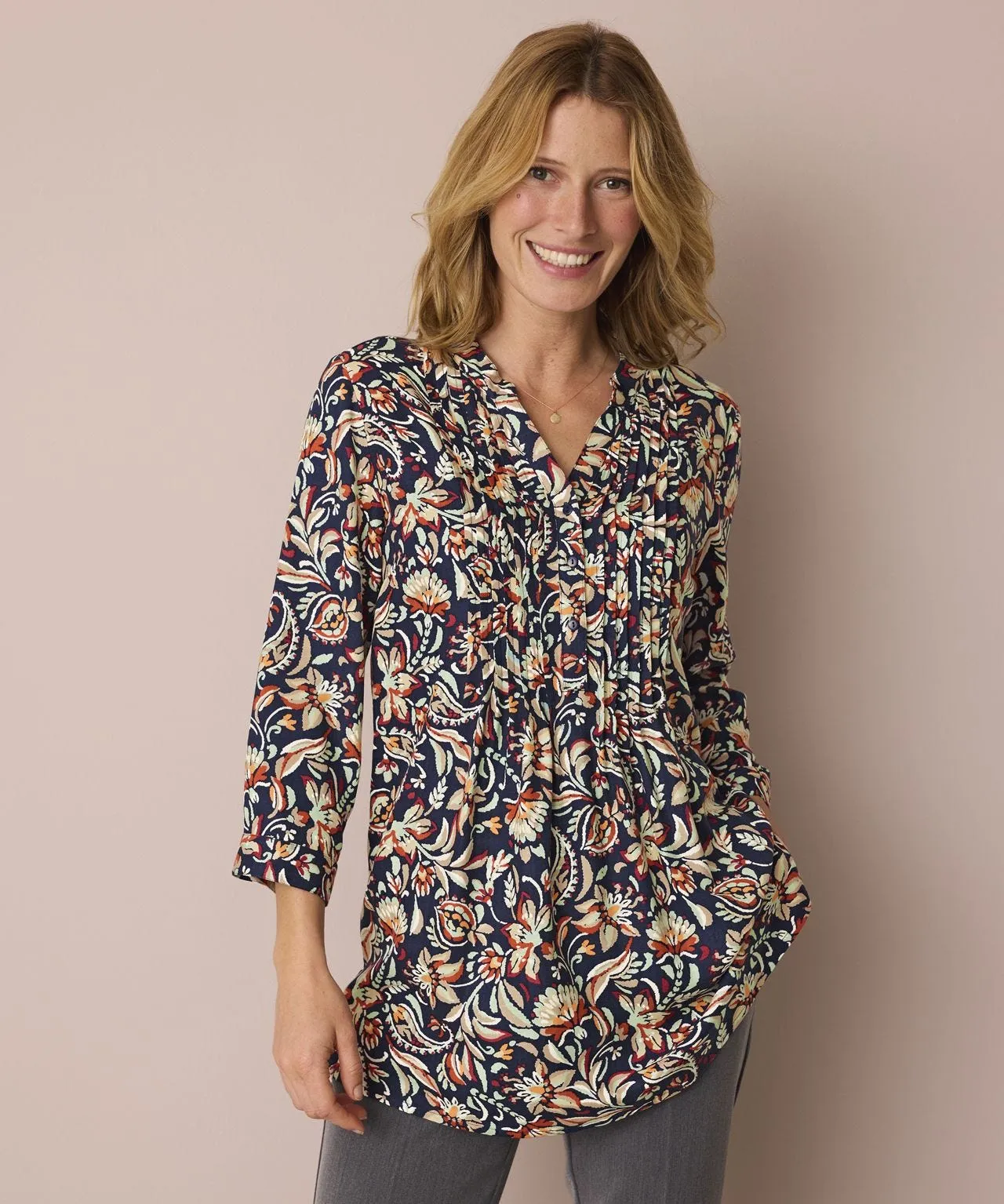 Front Pleated Printed Tunic