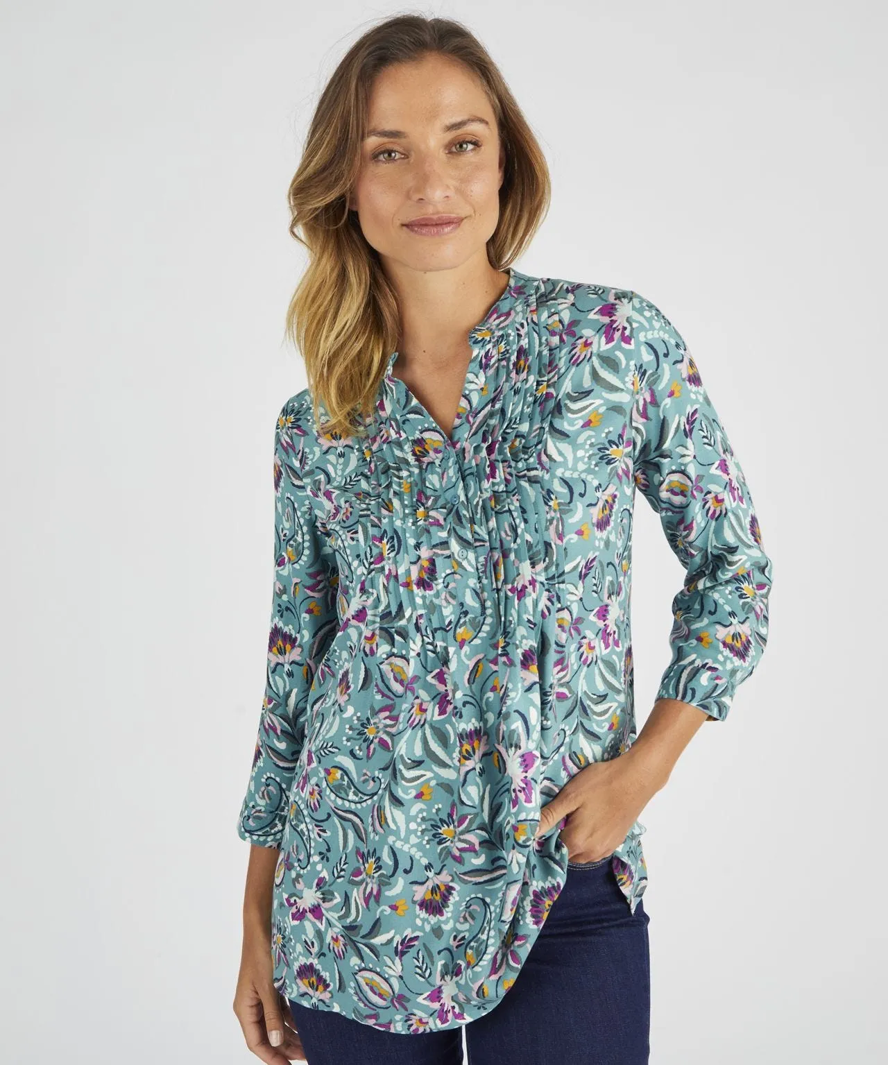 Front Pleated Printed Tunic