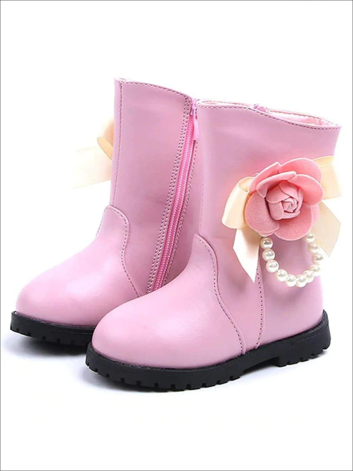 Girls Pearl Embellished Rose Applique Boots By Liv and Mia