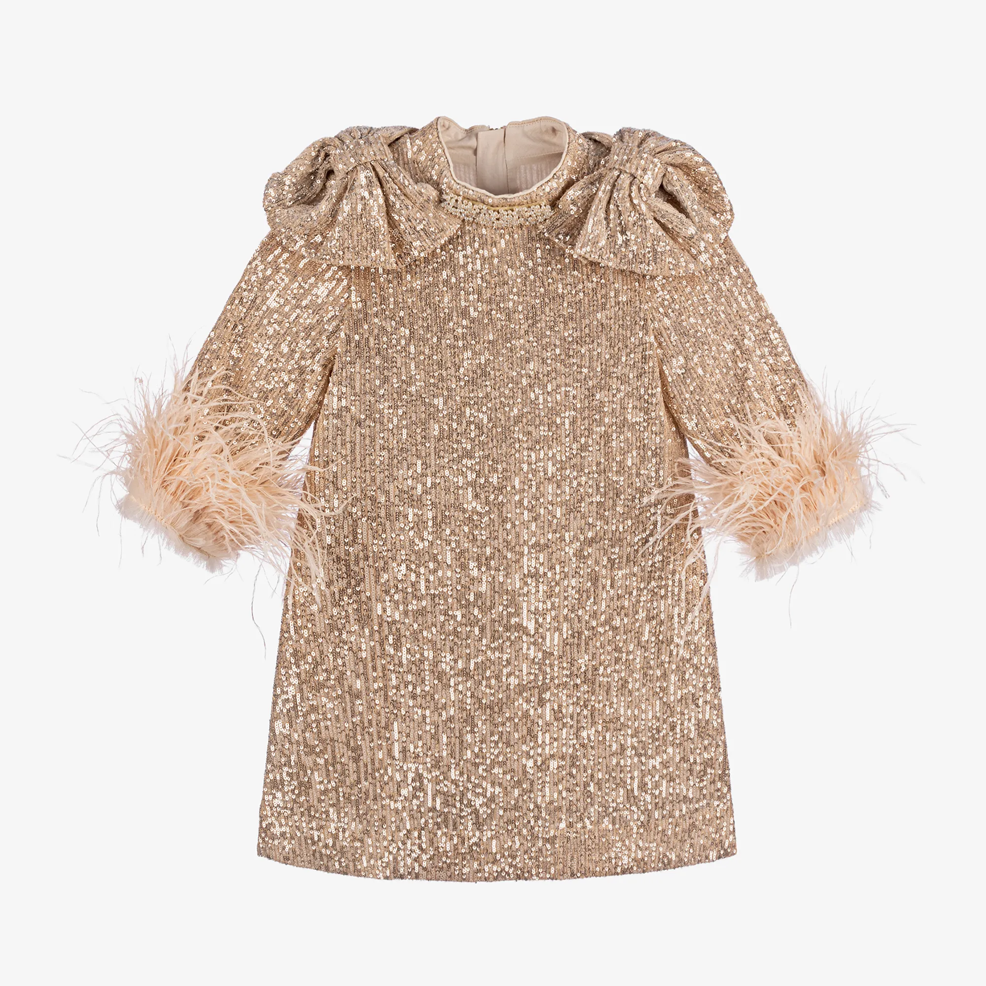 Girls Pink Sequin & Feather Dress