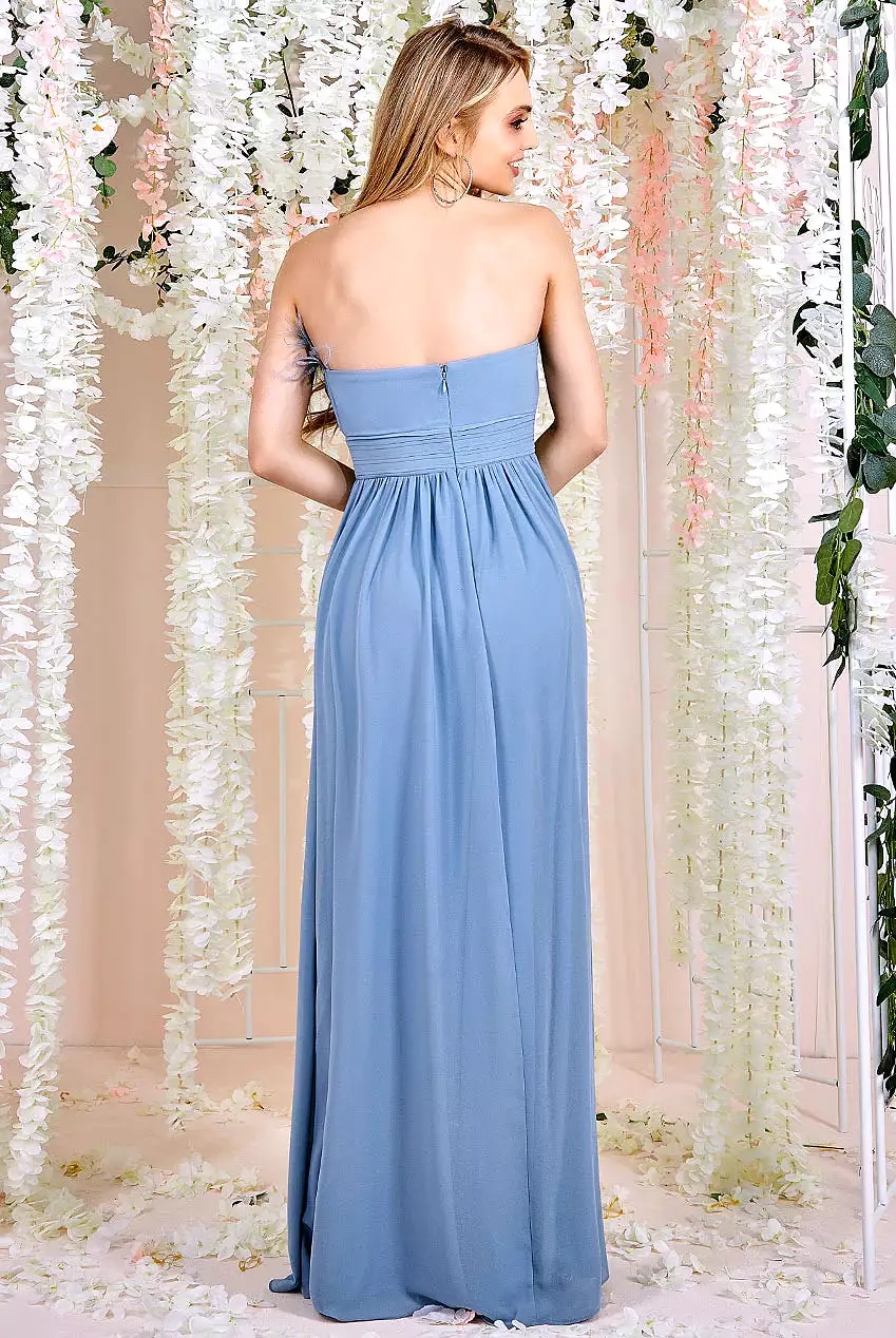 Goddiva Chiffon Feather Bandeau Maxi Dress