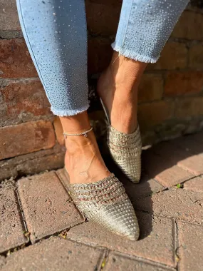 Gold Metallic Woven Slip Ons