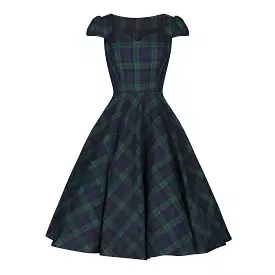 Green and Blue Woven Tartan Check Rockabilly Burns 50s Swing Dress