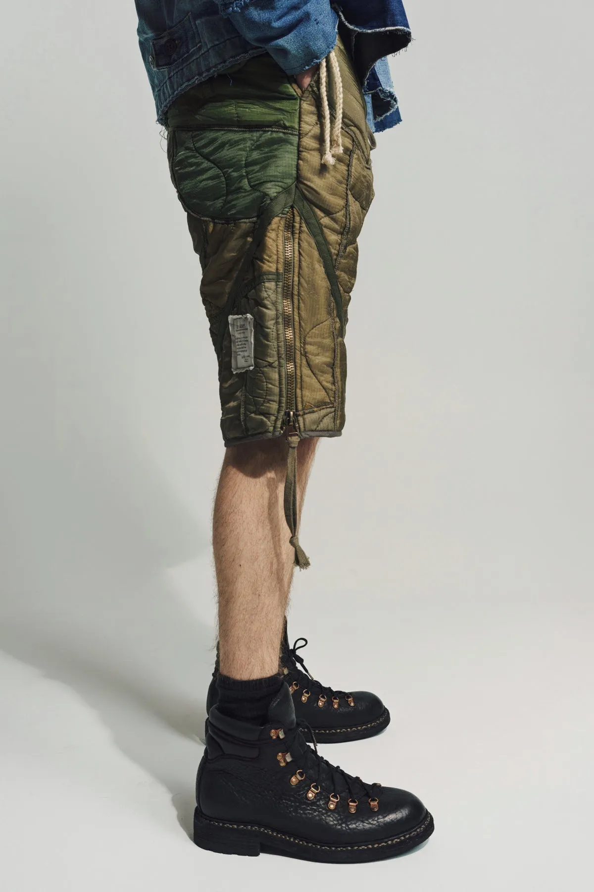 GREG LAUREN | MIXED PUFFER ZIP SHORTS