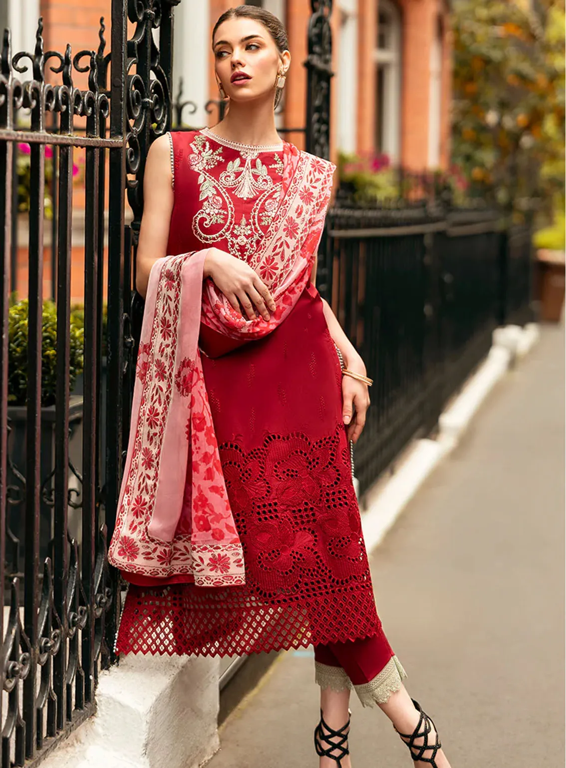 Hemline Odyssey By Mushq Embroidered Lawn 3 Piece Unstitched Suit MQ24H CRIMSON CHIC