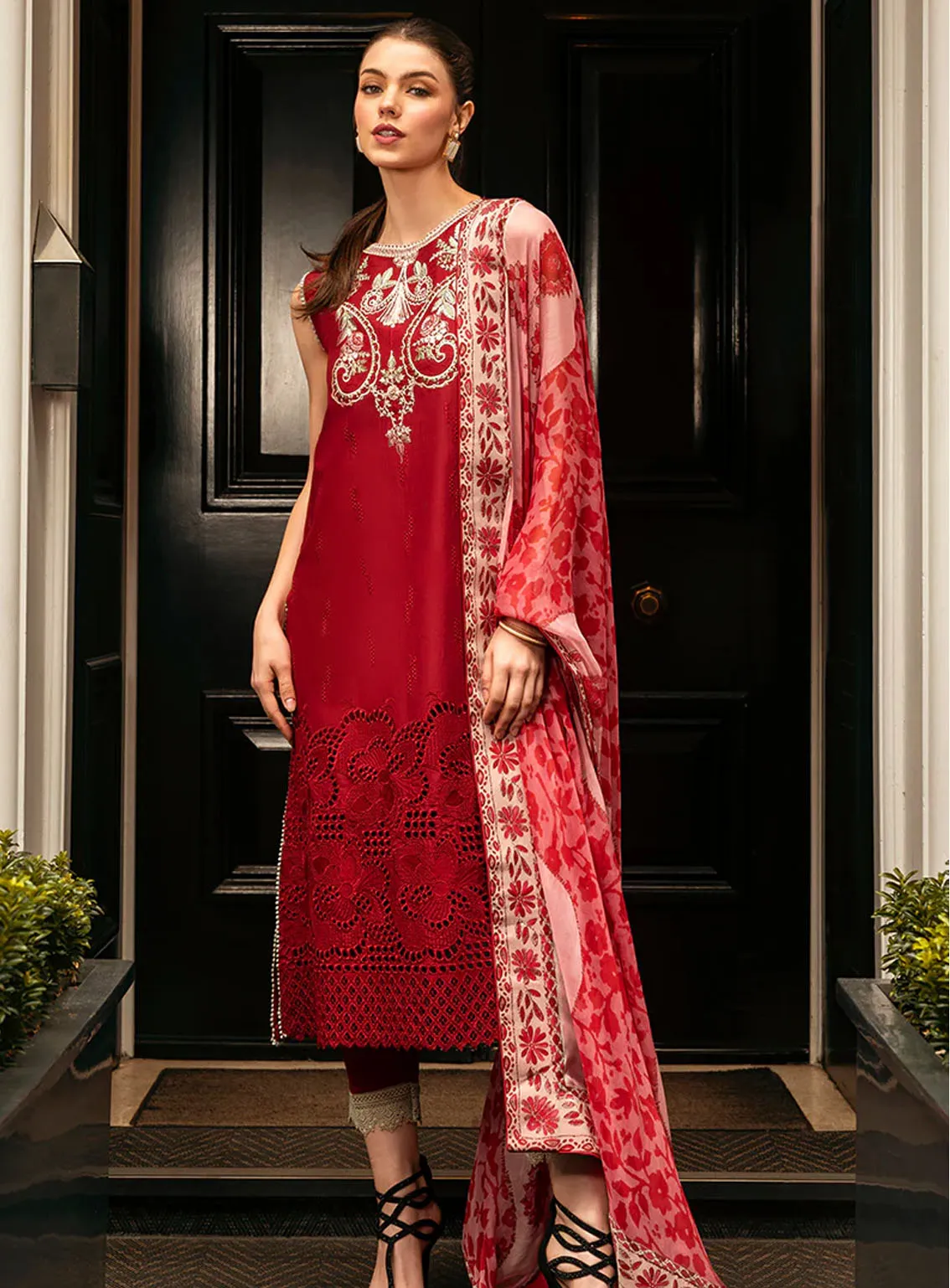 Hemline Odyssey By Mushq Embroidered Lawn 3 Piece Unstitched Suit MQ24H CRIMSON CHIC