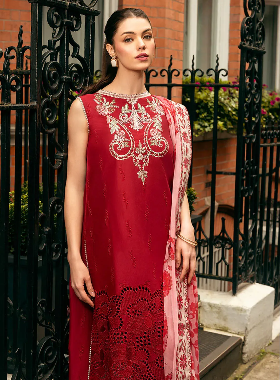 Hemline Odyssey By Mushq Embroidered Lawn 3 Piece Unstitched Suit MQ24H CRIMSON CHIC