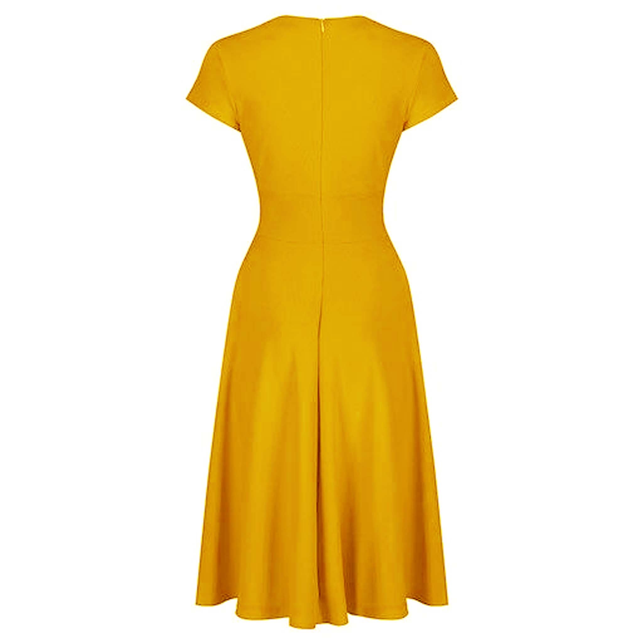 Honey Yellow A Line Vintage Crossover Capped Sleeve Swing Dress