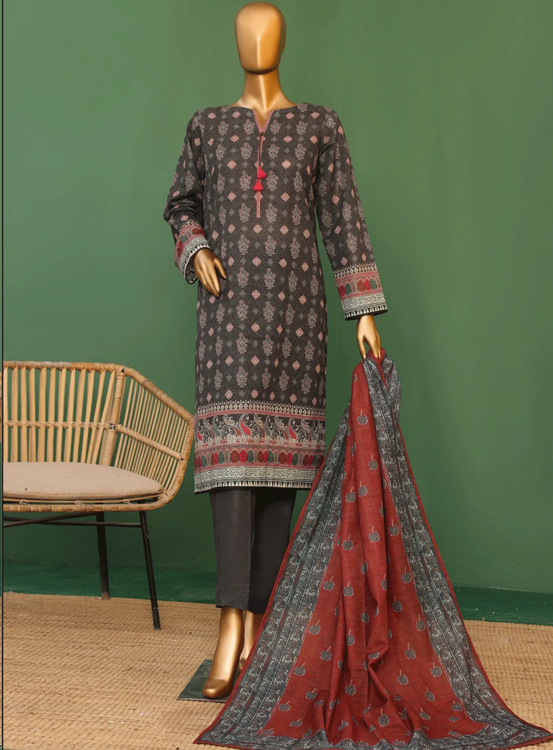 HZ Textile Printed Khaddar Unstitched 3 Piece Suit - HZ23KZP PKP-25