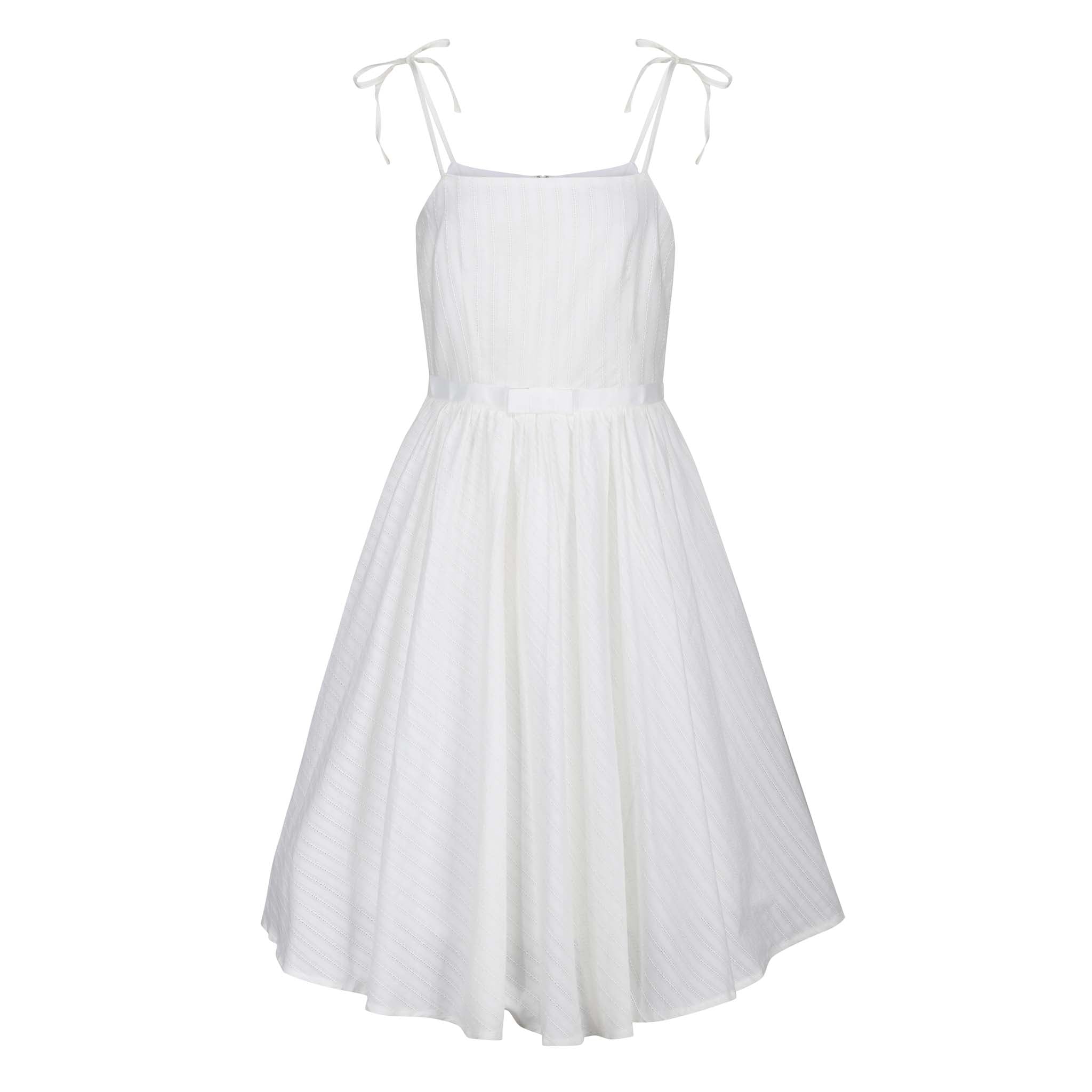 Ivory White Cotton Shoulder Strap Summer Swing Dress