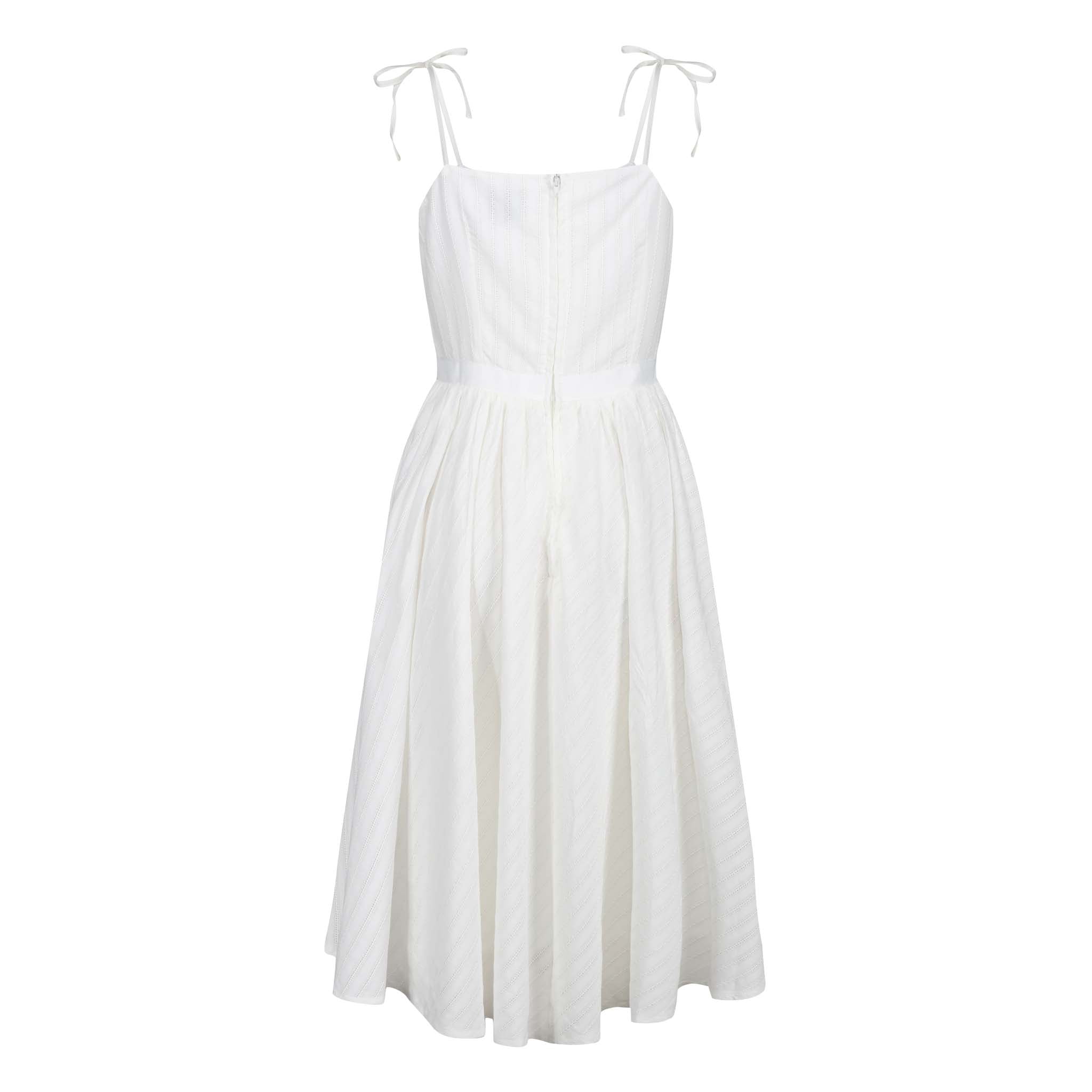 Ivory White Cotton Shoulder Strap Summer Swing Dress