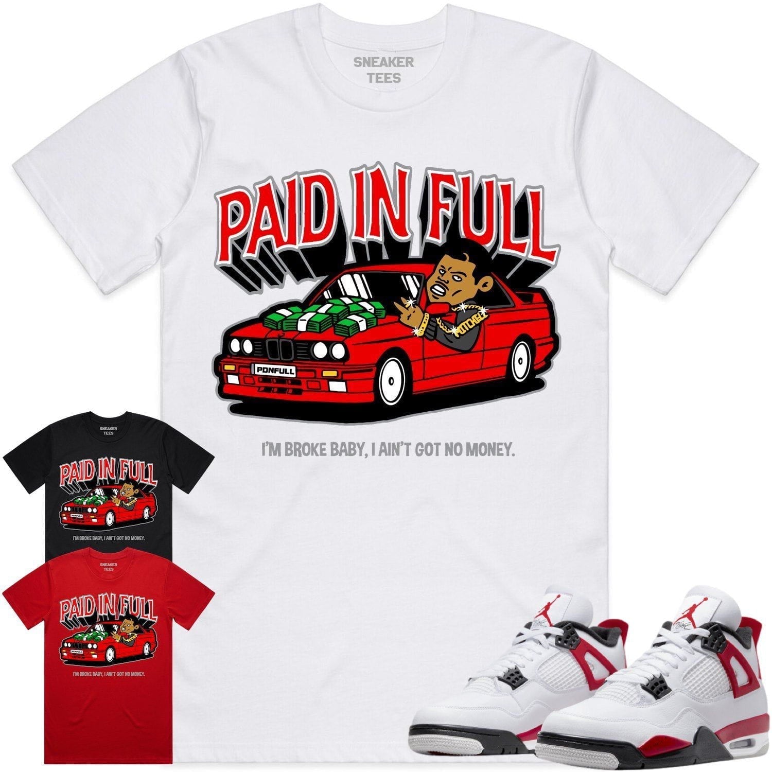 Jordan 4 Red Cement 4s Shirt to Match - RED PAID