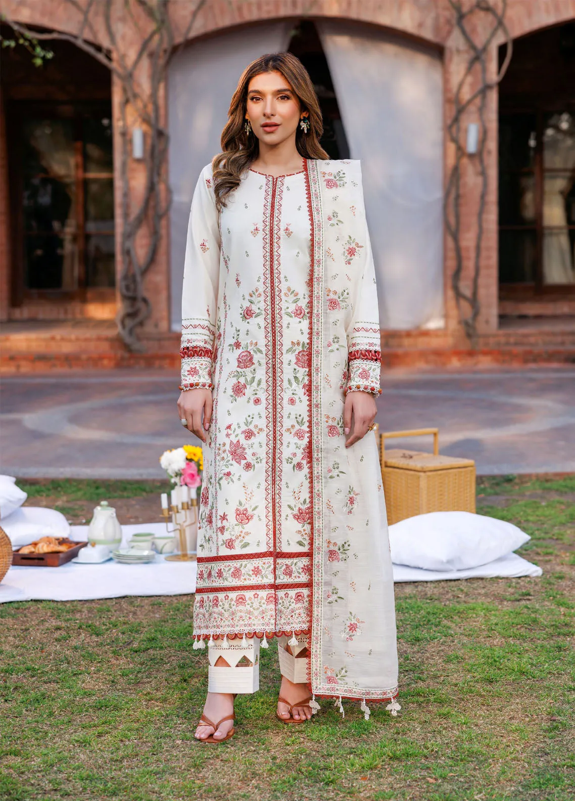 Kaavish By Farasha Eid Festive Embroidered Lawn 3 Piece Unstitched Suit FSH24KEFL D-06 SURREAL WHITE