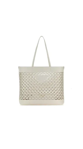 Large Cut-Out Symbole Leather Tote - White