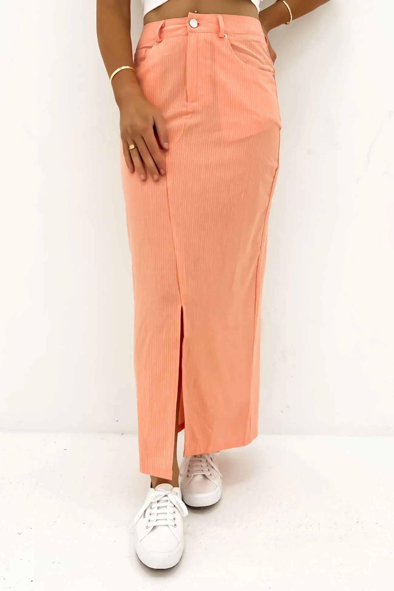 Liberty Maxi Skirt Neon Peach White Stripe