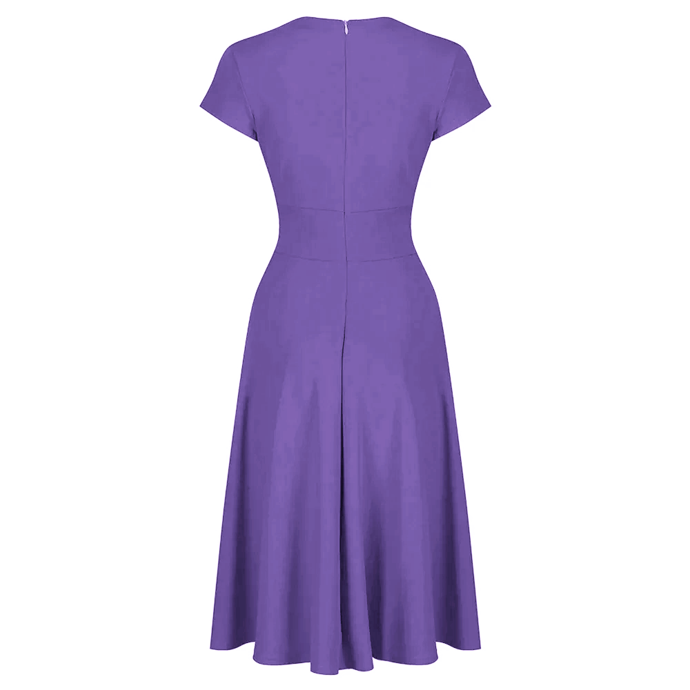 Lilac Purple A Line Crossover Bust Capped Sleeve Tea Swing Dress