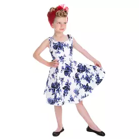 Little Kitty Girl's White and Blue Floral Party Dress