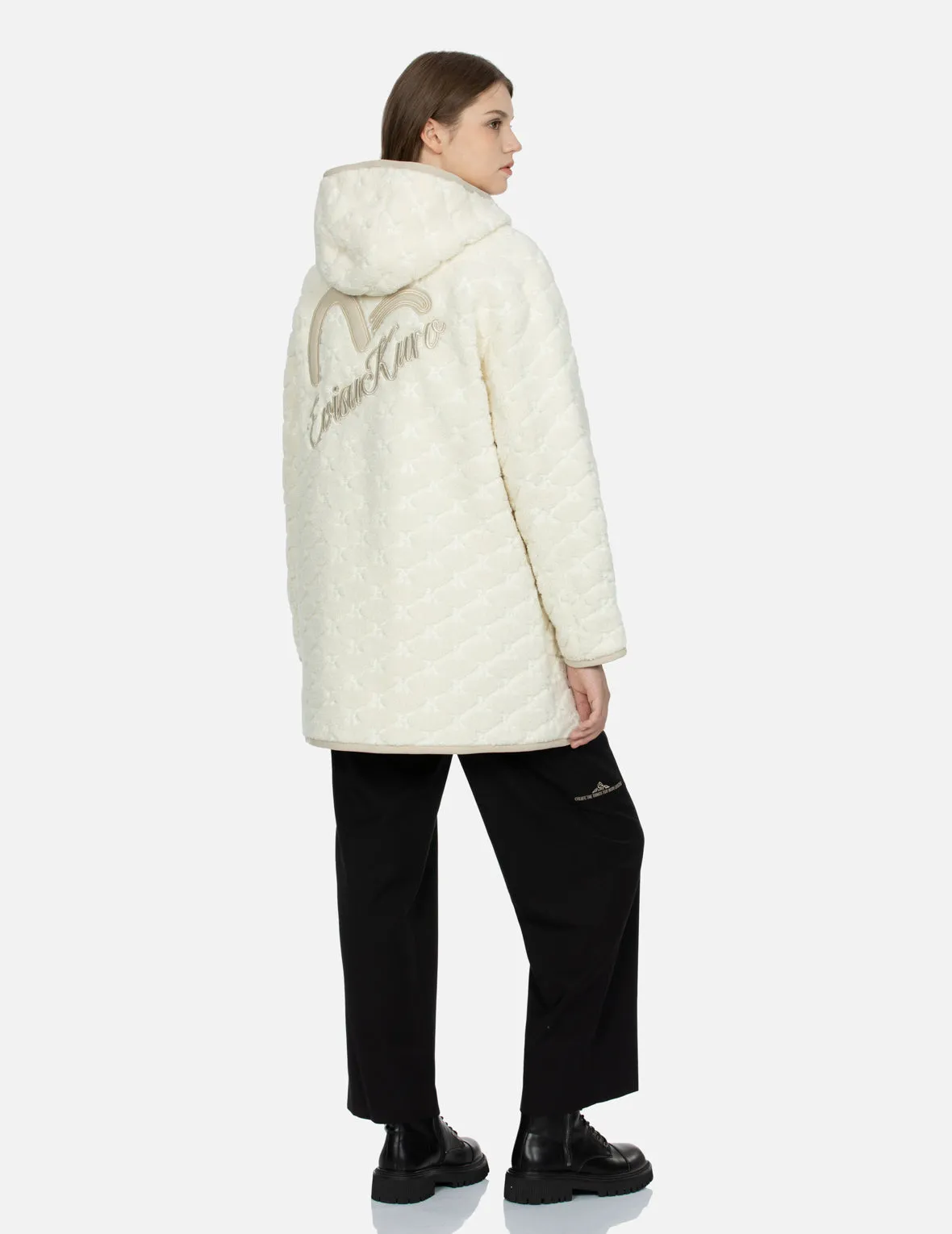 Logo Embossed Sherpa Oversized Coat