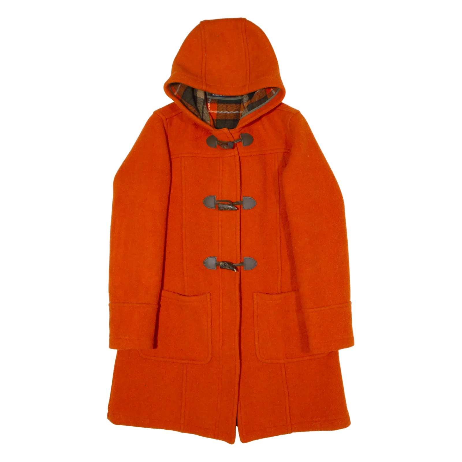 LONDON TRADITION Womens Duffle Coat Orange Wool Hooded UK 10