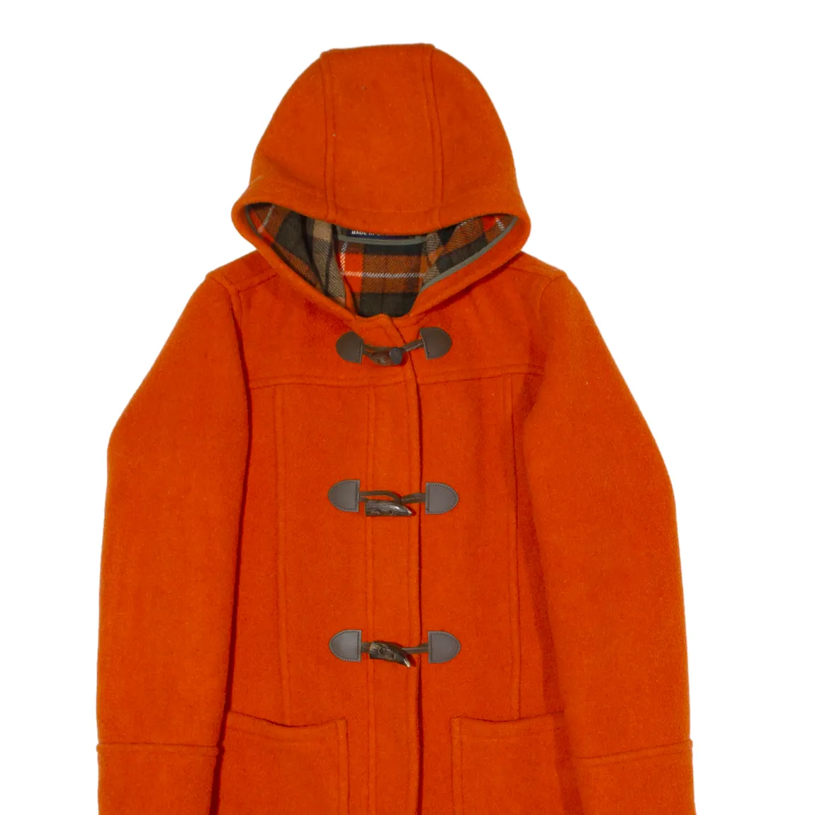 LONDON TRADITION Womens Duffle Coat Orange Wool Hooded UK 10