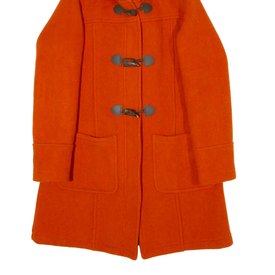 LONDON TRADITION Womens Duffle Coat Orange Wool Hooded UK 10