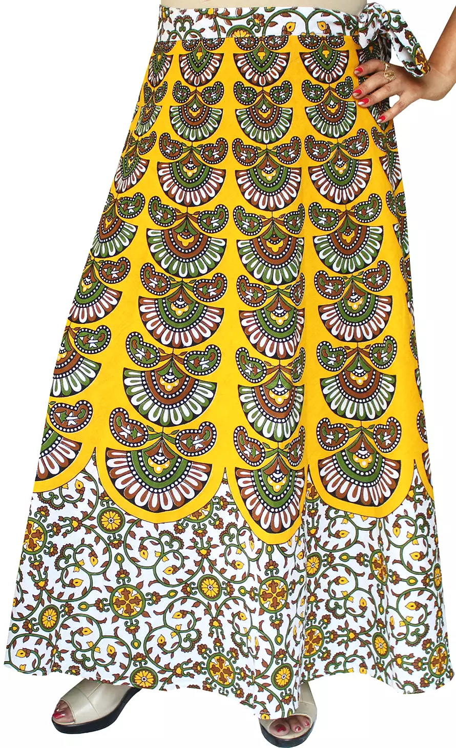 Long Cotton Women's Wrap Around Skirts from India (Yellow, One Size)