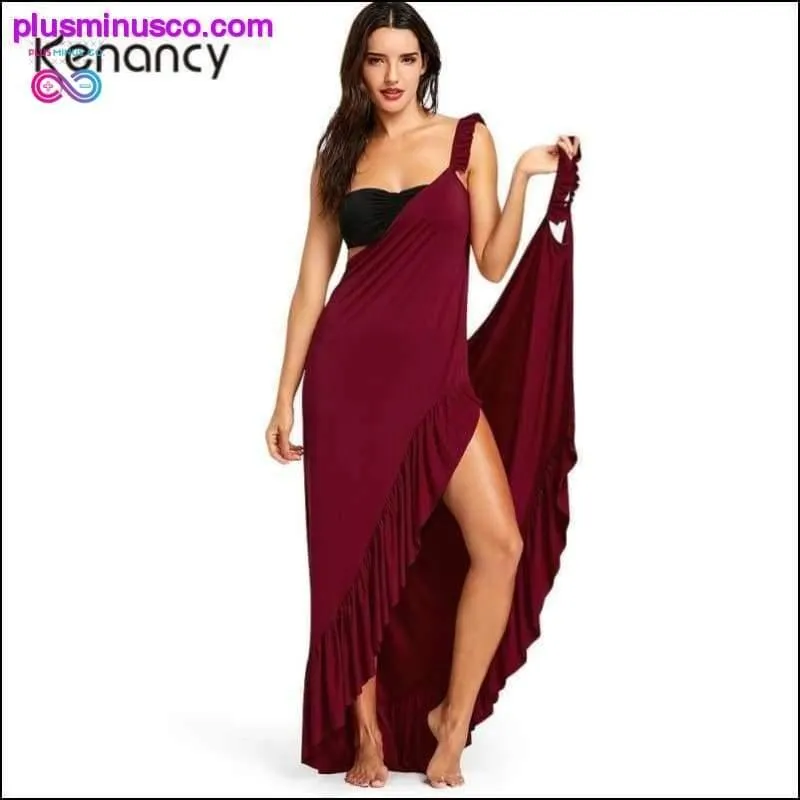 Long Flounce Wrap Cover Up Dress Summer Halter Ruffles High