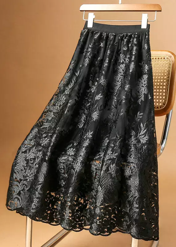 Loose Apricot Embroidered High Waist Tulle Skirt Summer AS1044