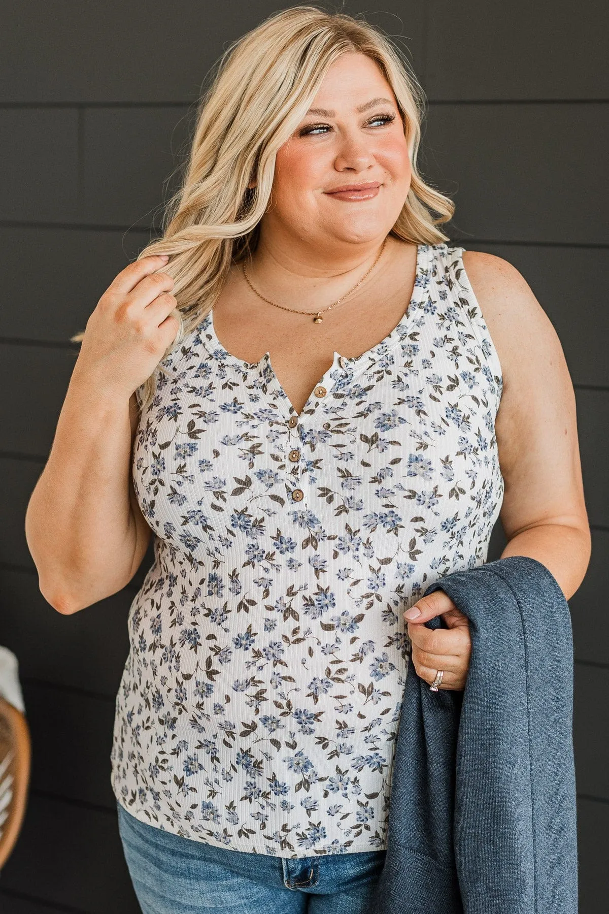 Love Out Loud Floral Tank Top- Ivory & Blue