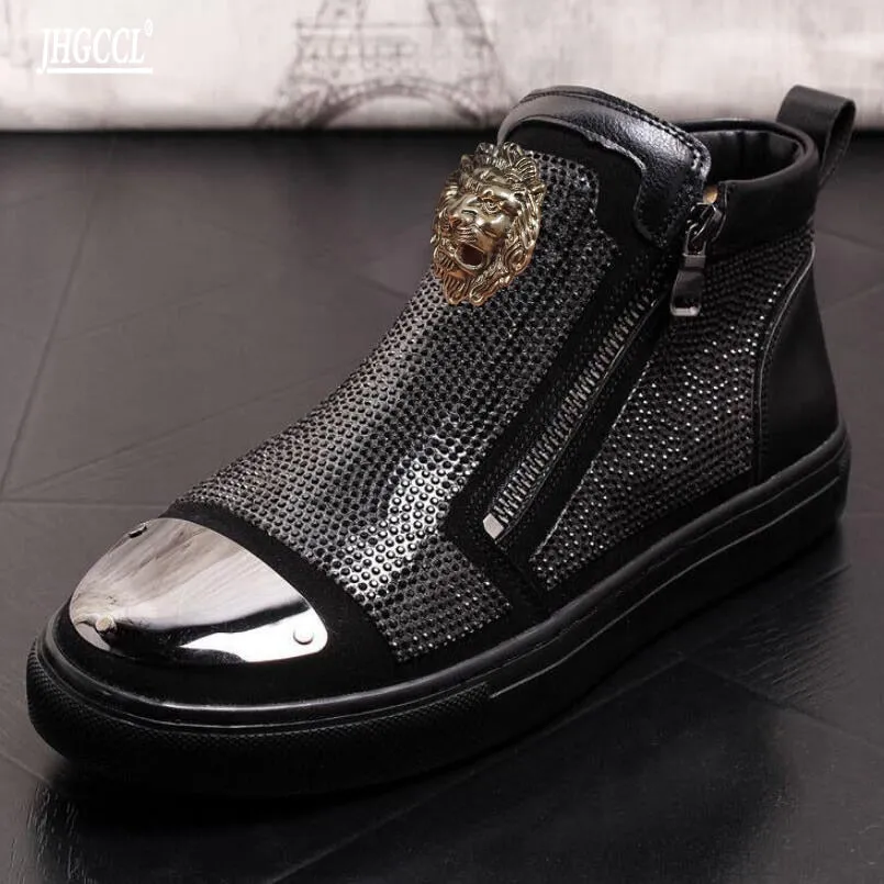 Luxury Men's Solid Pattern Metal Decor High End Slip On Hi Top Shoes