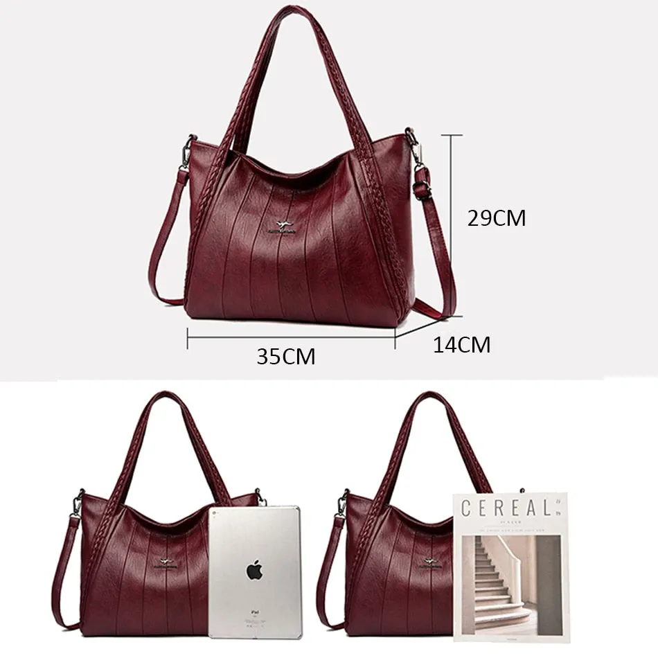 Luxury Soft Leather Shoulder Crossbody Casual Tote Handbag for Women