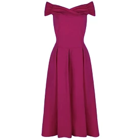 Magenta Crossover Bardot 50s Swing Dress