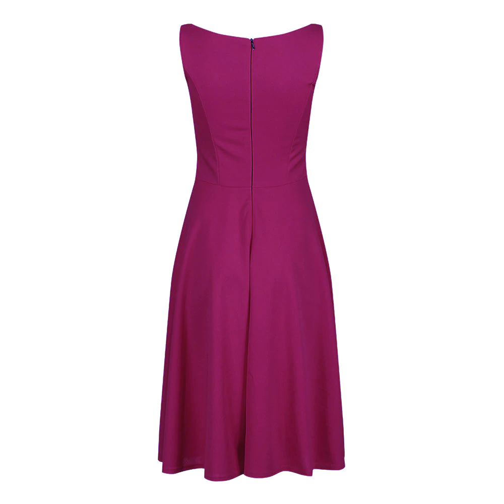 Magenta Sleeveless Audrey Hepburn Style 50s Swing Dress