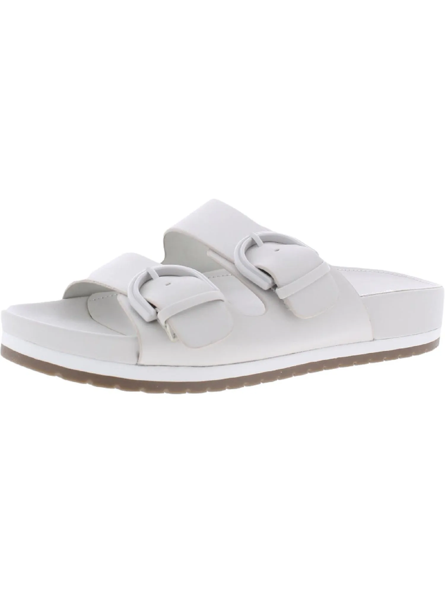 MARC FISHER Womens White Double Strap Keena Round Toe Slip On Sandals Shoes M