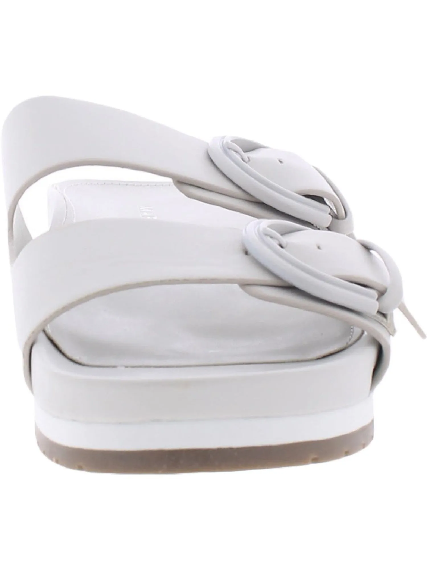 MARC FISHER Womens White Double Strap Keena Round Toe Slip On Sandals Shoes M