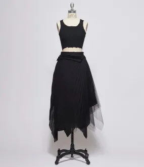 Marc Le Bihan Womens Black Tulle Skirt & Overlay Pleated Panel