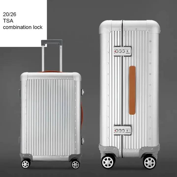 Men and Women 100% Aluminum Luggage Travel Spinner Trolley Bag