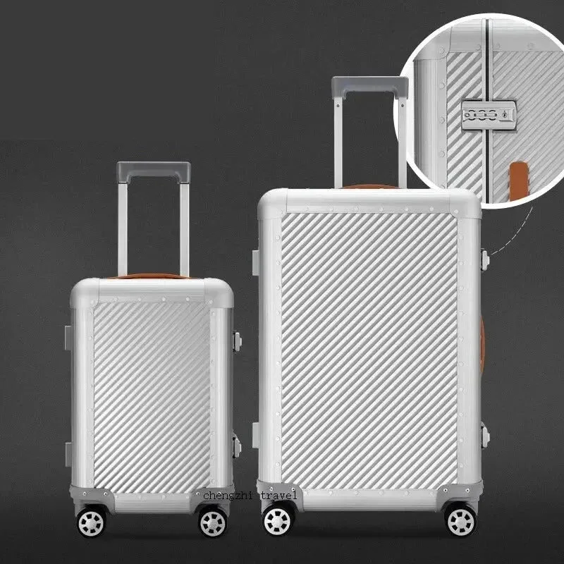 Men and Women 100% Aluminum Luggage Travel Spinner Trolley Bag