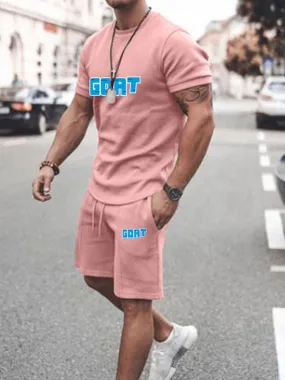 Men's Activewear 2-Piece Printed Short Sleeves Jewel Neck Pink