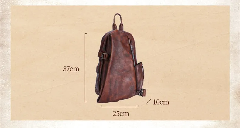 Men's Retro Handmade Soft First Layer Leather Zipper Business Chest Bag