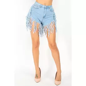 Mid-rise Fringe Hem Denim Shorts