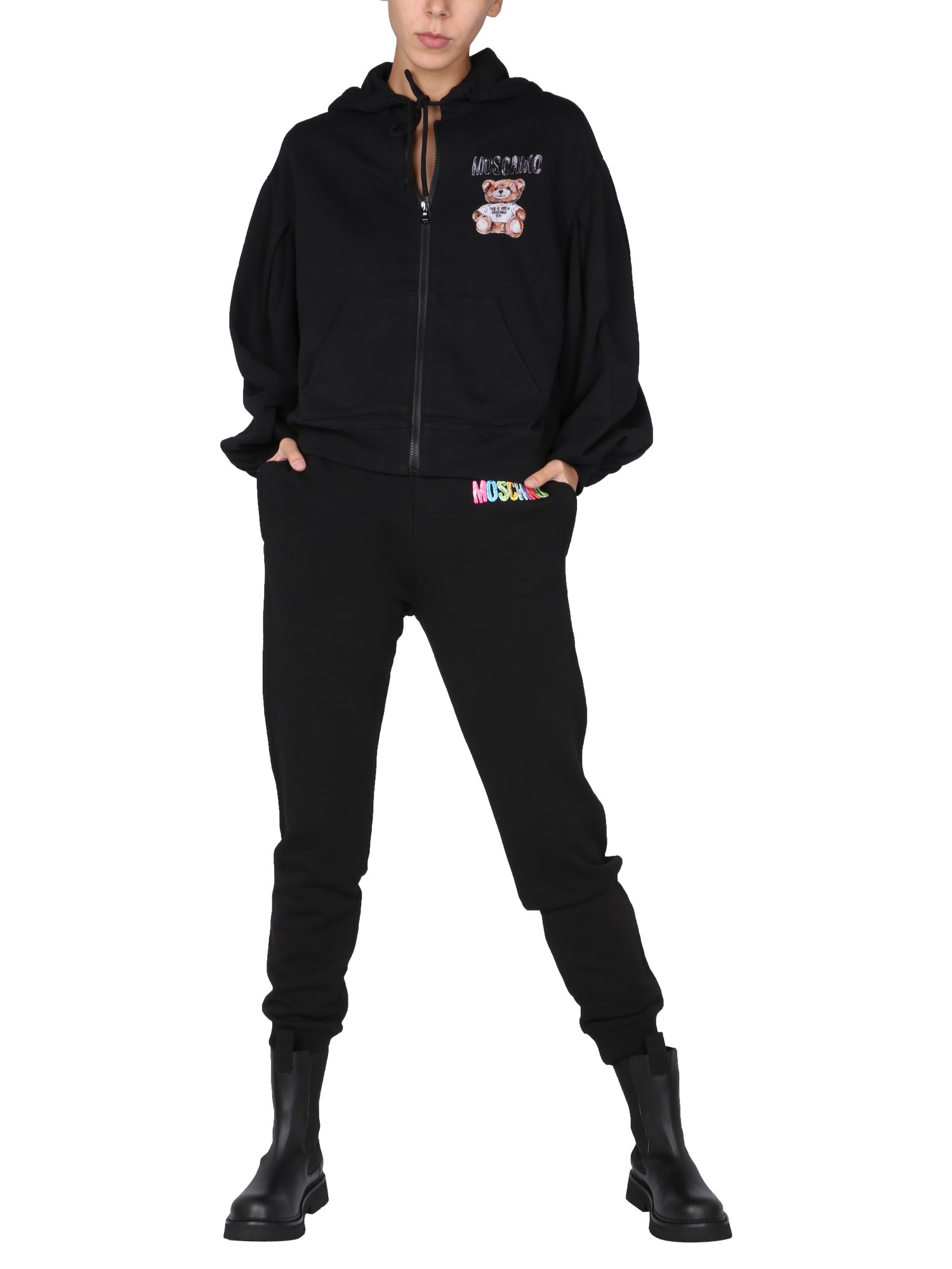 MOSCHINO    COTTON SWEATSHIRT JOGGING PANTS WITH LOGO PRINT