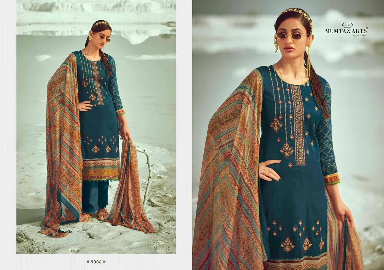 Mumtaz Arts Sajda Pure Jam Satin Digital Printed Embroidery Work Suit