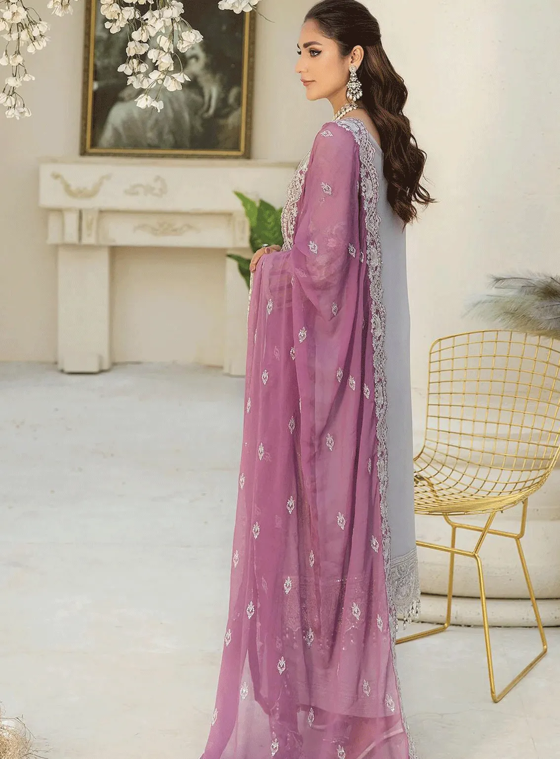 Naqsh Majestic By Imrozia Embroidered Chiffon Unstitched 3 Piece Suit - IM23NMC M-57 IVY