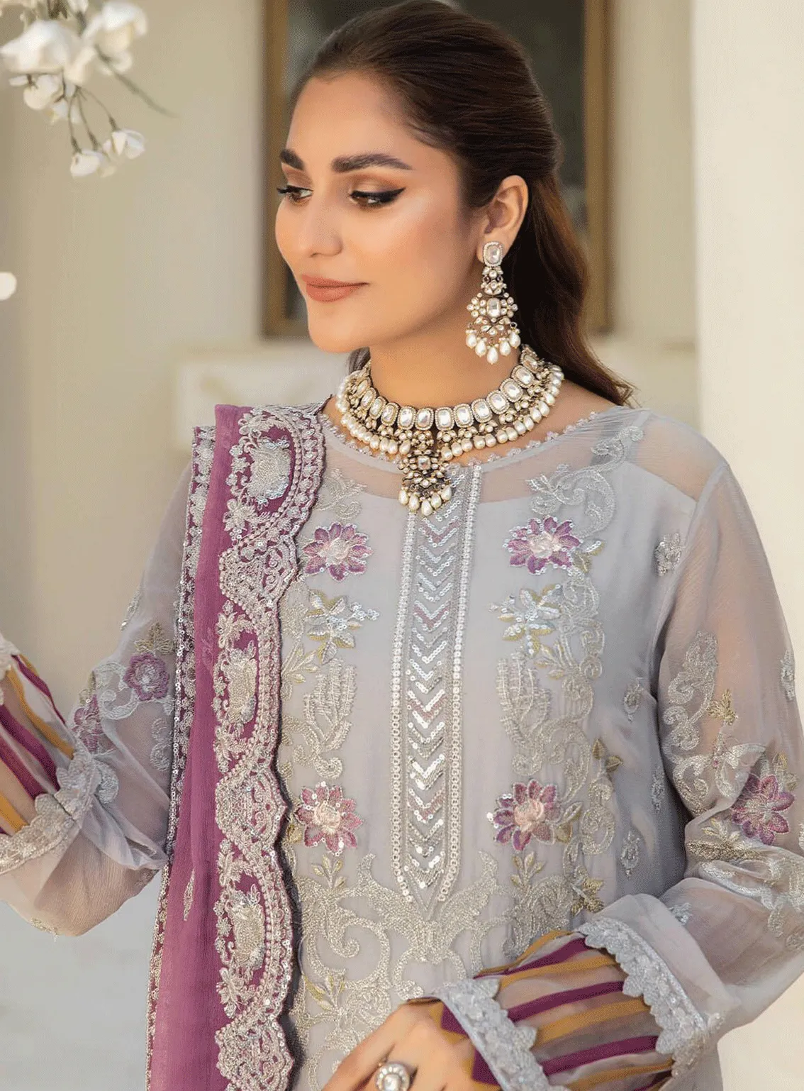 Naqsh Majestic By Imrozia Embroidered Chiffon Unstitched 3 Piece Suit - IM23NMC M-57 IVY