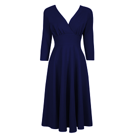 Navy Blue Vintage A Line Crossover 3/4 Sleeve Tea Swing Dress