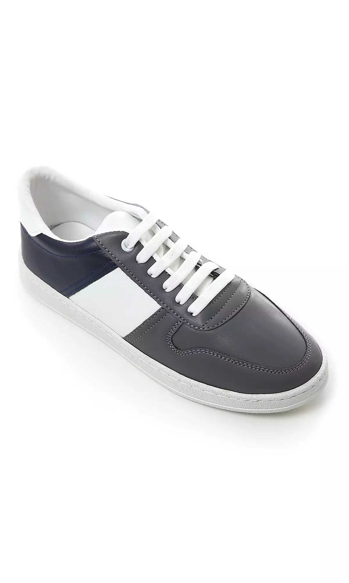 O179078 Tri-Tone Round Toecap Casual Shoes - Dark Grey, White & Navy Blue